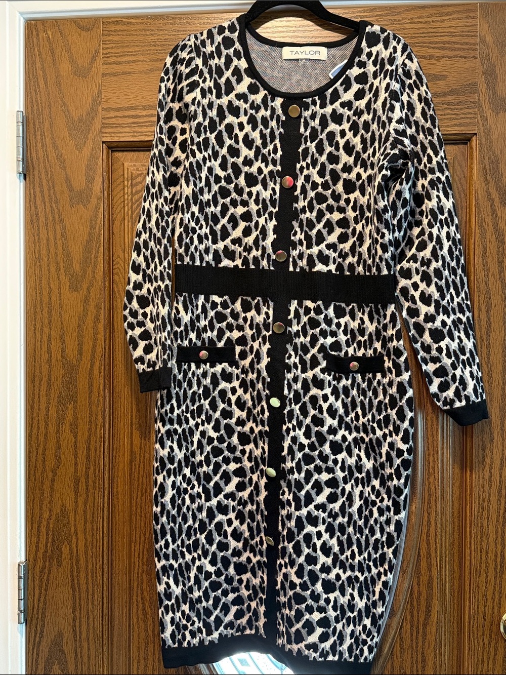 Taylor Black & Cream Leopard-Print Cardigan Dress